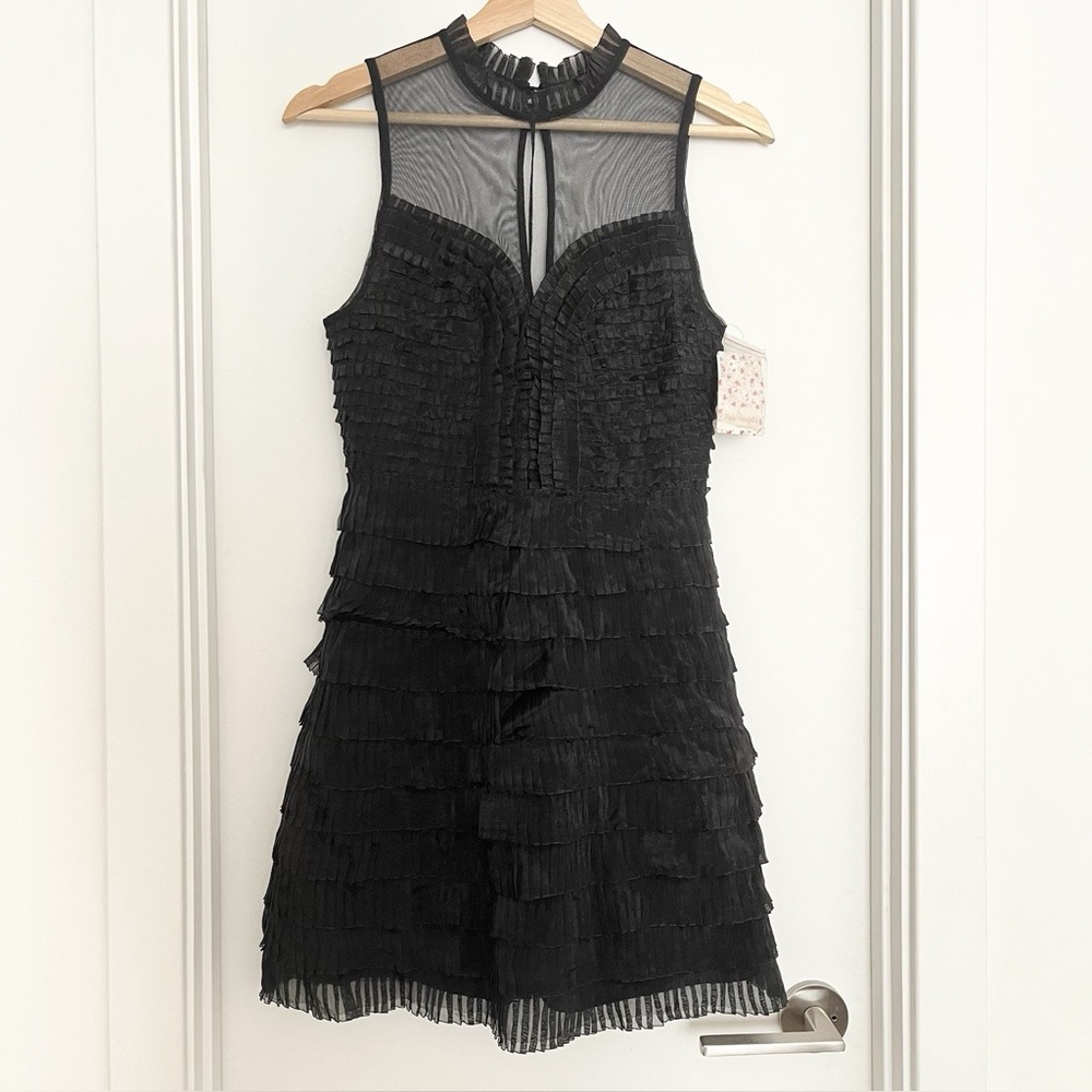 NWT Free People LBD Little Black Mini Dress Size 4 Pleats Sheer Whimsigoth